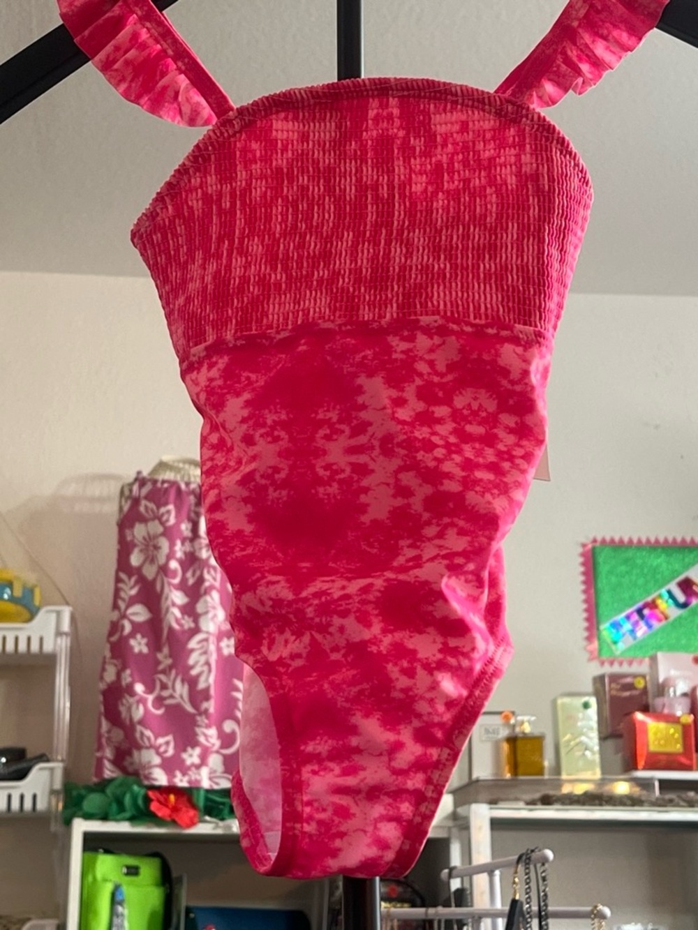 Girls Pink Tie-Dye One-Piece Swimsuit